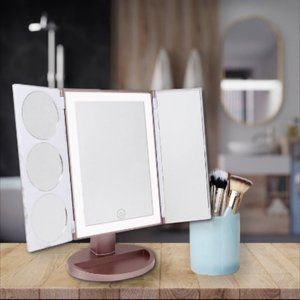 5 in 1 lighted magnifying rose gold mirror